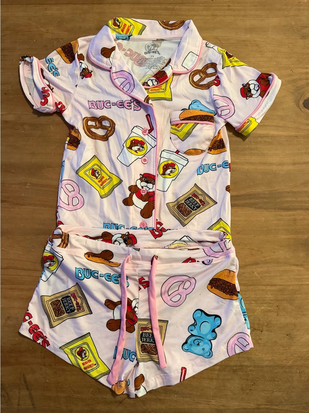 Buc-ee's Pink Kids Short Sleeve Pajama Set with Shorts YS NWOT
